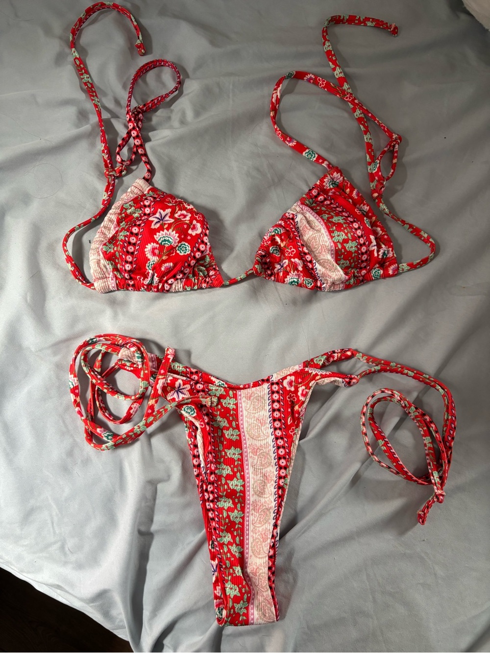 Red Floral Paisley String Bikini Set